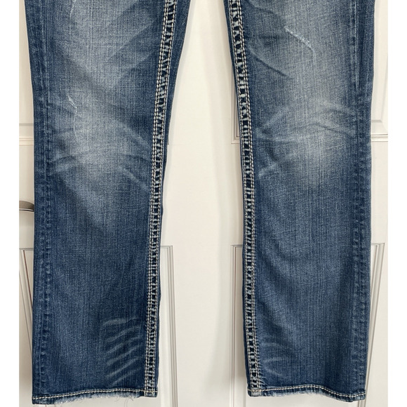 Silver Jeans Women`s Aiko Bootcut Jeans Sz 29X33L Thick Stitch Distress Cowgirl - Picture 5 of 16